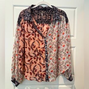 Free People S Mixed Pattern Floral Boho Button Down Shirt